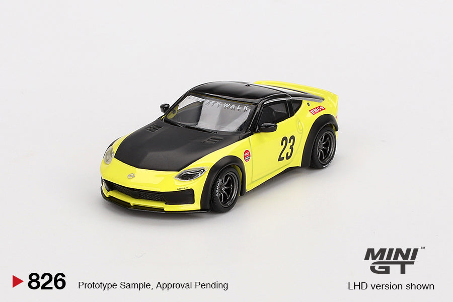 Mini GT - Nissan Z LB★NATION WORKS Ikazuchi Yellow LDH - Scale 1/64 MGT00826-L
