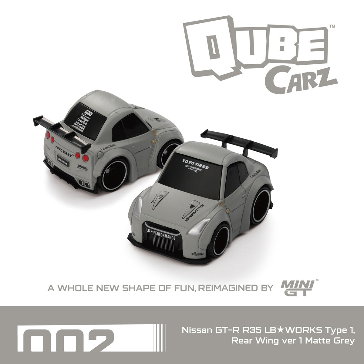 Mini Gt QUBE Carz Series - Nissan GT-R R35 LB★WORKS Type 1 Rear Wing ver 1 Matte Grey - QZ00201-BL