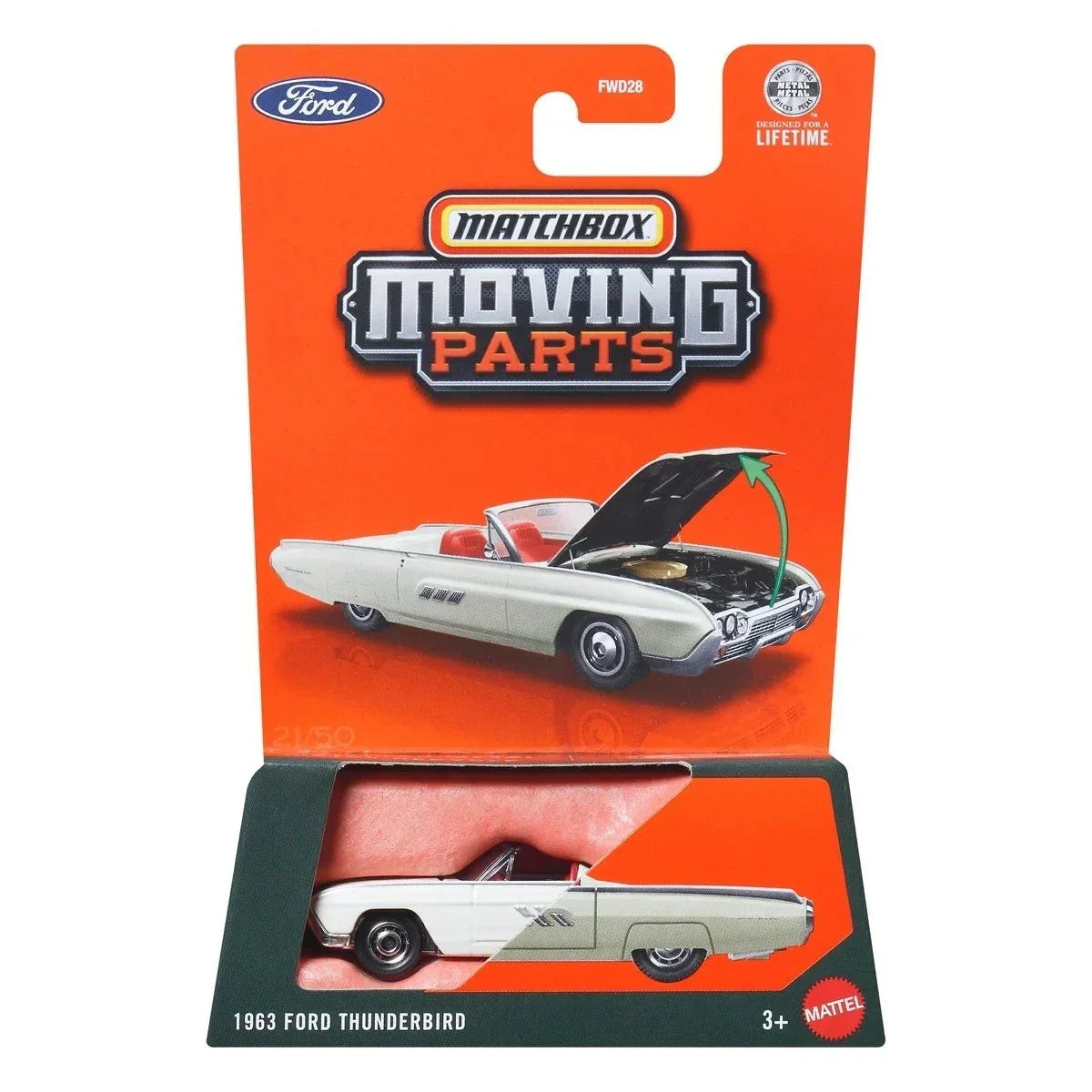 Matchbox - 1963 Ford Thunderbird White - Moving Parts - Scala 1/64 Circa
