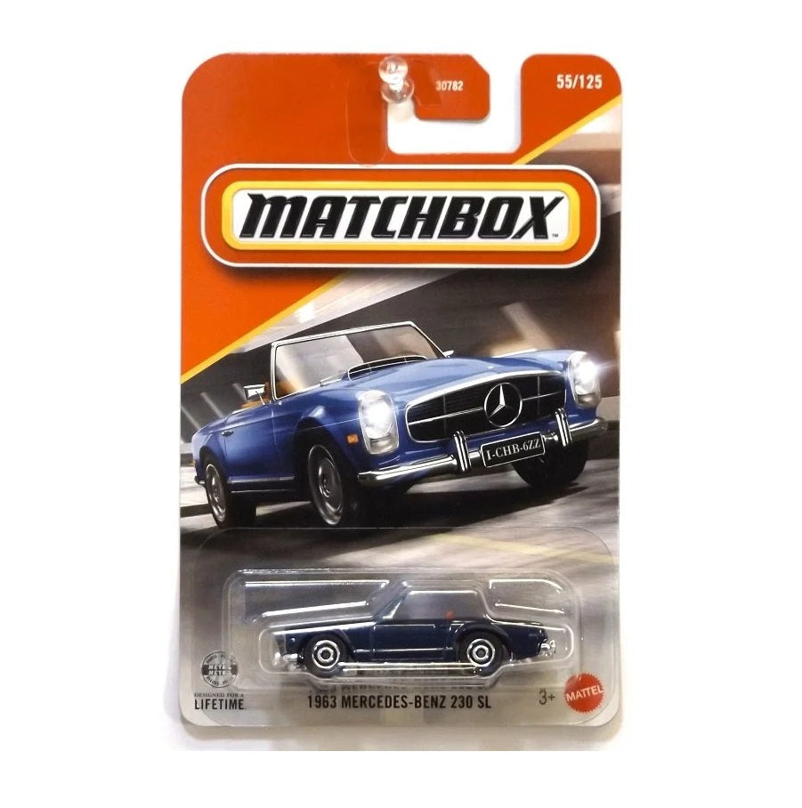 Matchbox - 1963 Mercedes -Benz 230 SL #55 Blue Long Card - 1/64 Scale Approx.