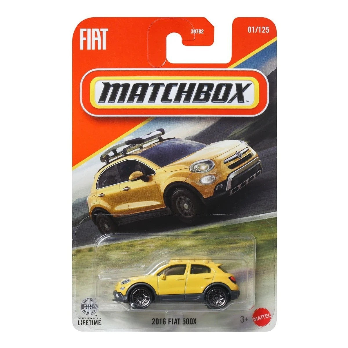 Matchbox - Fiat 500X Jaune n° 01 Carte longue - Échelle 1/64 environ