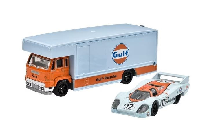 Hot Wheels Premium - Porsche 917 LH & Fleet Flyer Gulf - Series Car Culture Team Transport - Scala 1/64