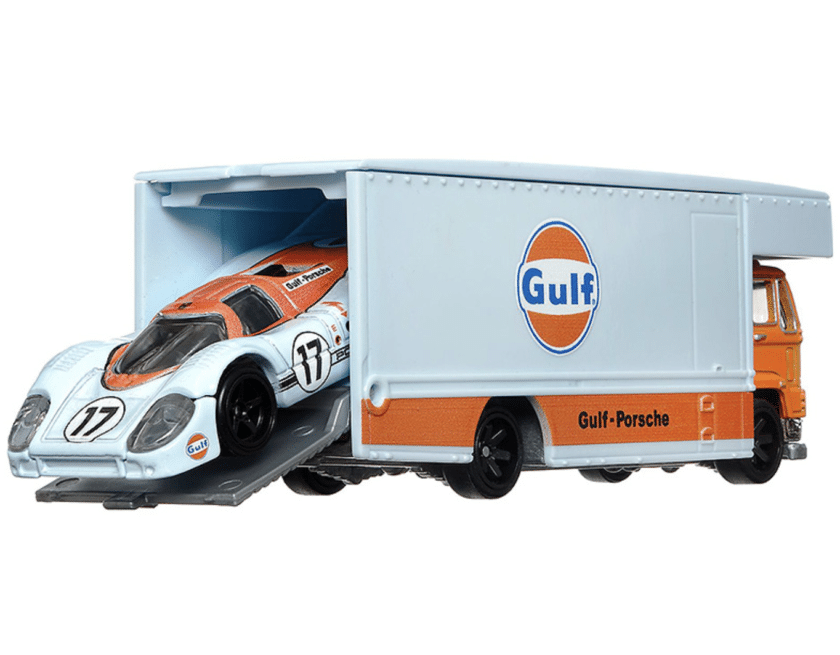 Hot Wheels Premium - Porsche 917 LH & Fleet Flyer Gulf - Series Car Culture Team Transport - Scala 1/64