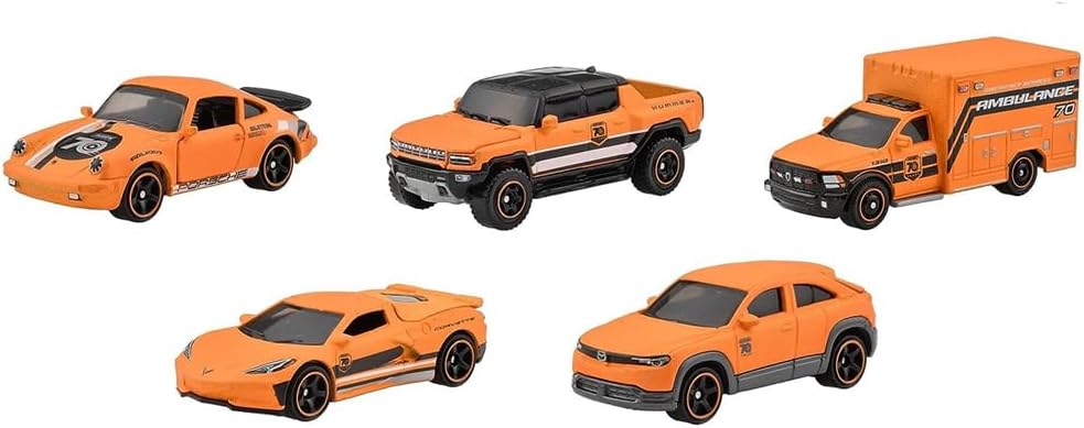 Matchbox - Coffret complet de 5 véhicules Matchbox 2023 « 70e anniversaire » - Échelle 1/64