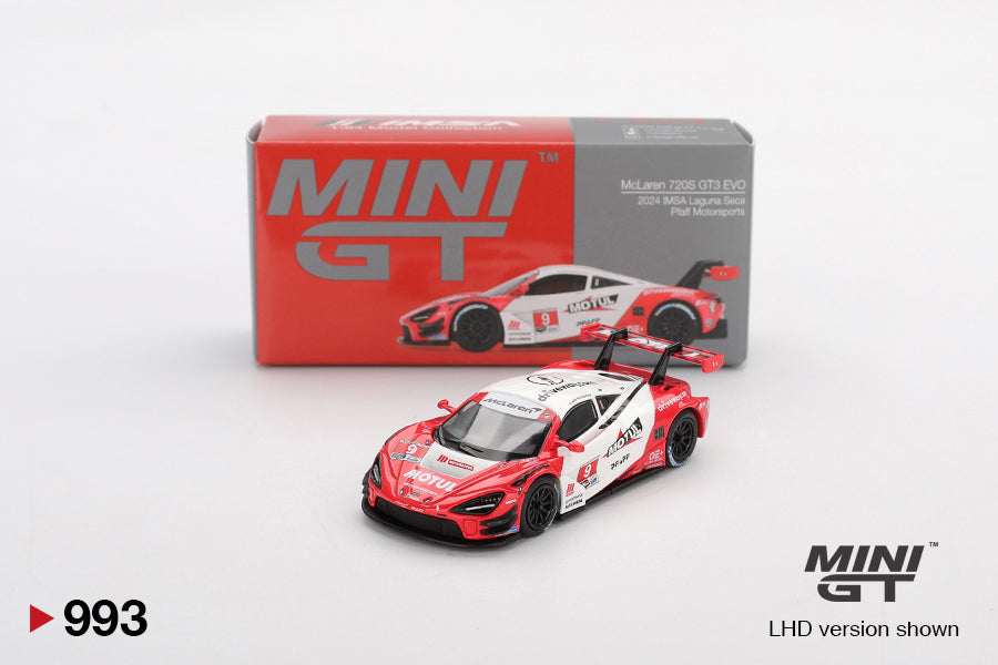 Mini GT - McLaren 720S GT3 Evo Pfaff Motorsports 2024 IMSA Laguna Seca - Scala 1/64 MGT00993-L