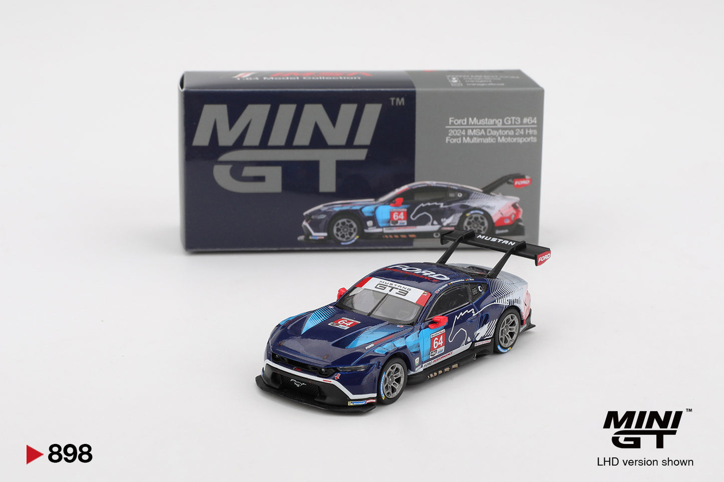 Mini GT - Ford Mustang GT3 #64 Ford Multimatic Motorsports 2024 IMSA Daytona 24 Hrs - 1/64 Scale MGT00898-L