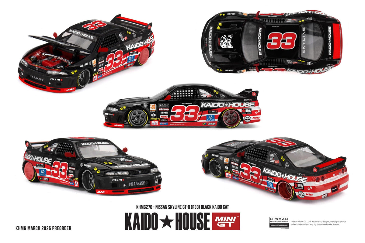 Mini GT - Nissan Skyline GT-R ( R33 ) Black Kaido Cat 1995 - Kaido House - 1/64 Scale KHMG276