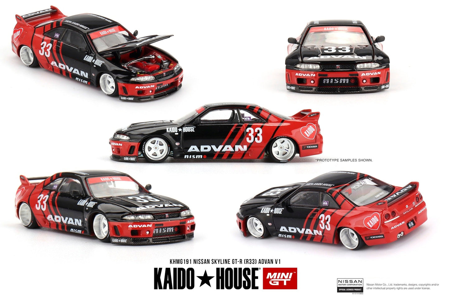Mini GT Kaido House - Nissan Skyline GT-R (R33) Kaido Works ADVAN - 1/64 Scale KHMG191