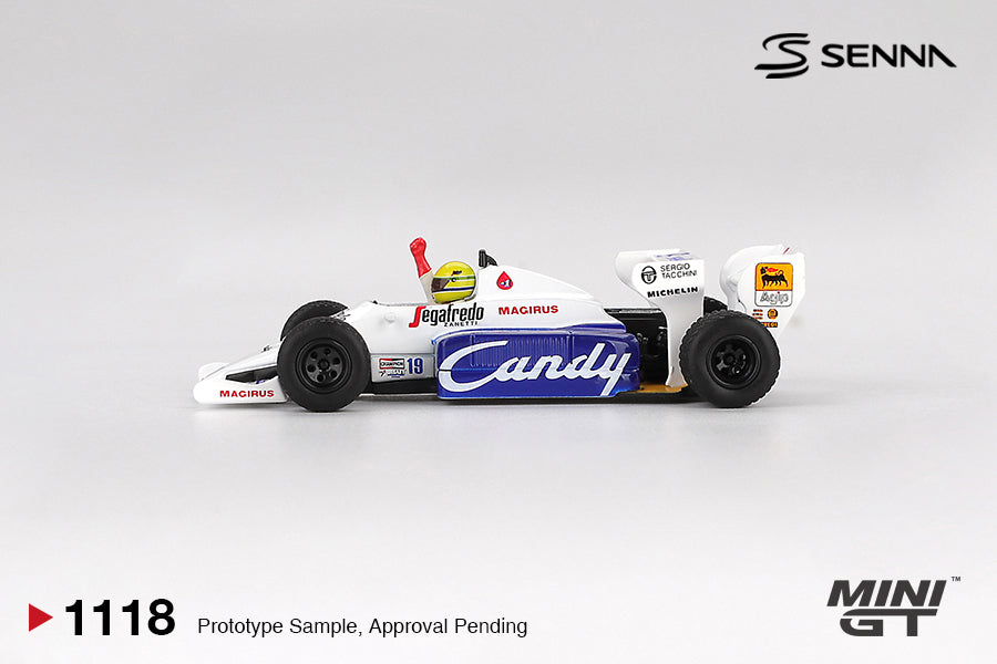 Mini GT - Toleman TG184 #19 Ayrton Senna 1984 Monaco Grand Prix 2nd Place - Scala 1/64 MGT01118-BL Blister Packaging