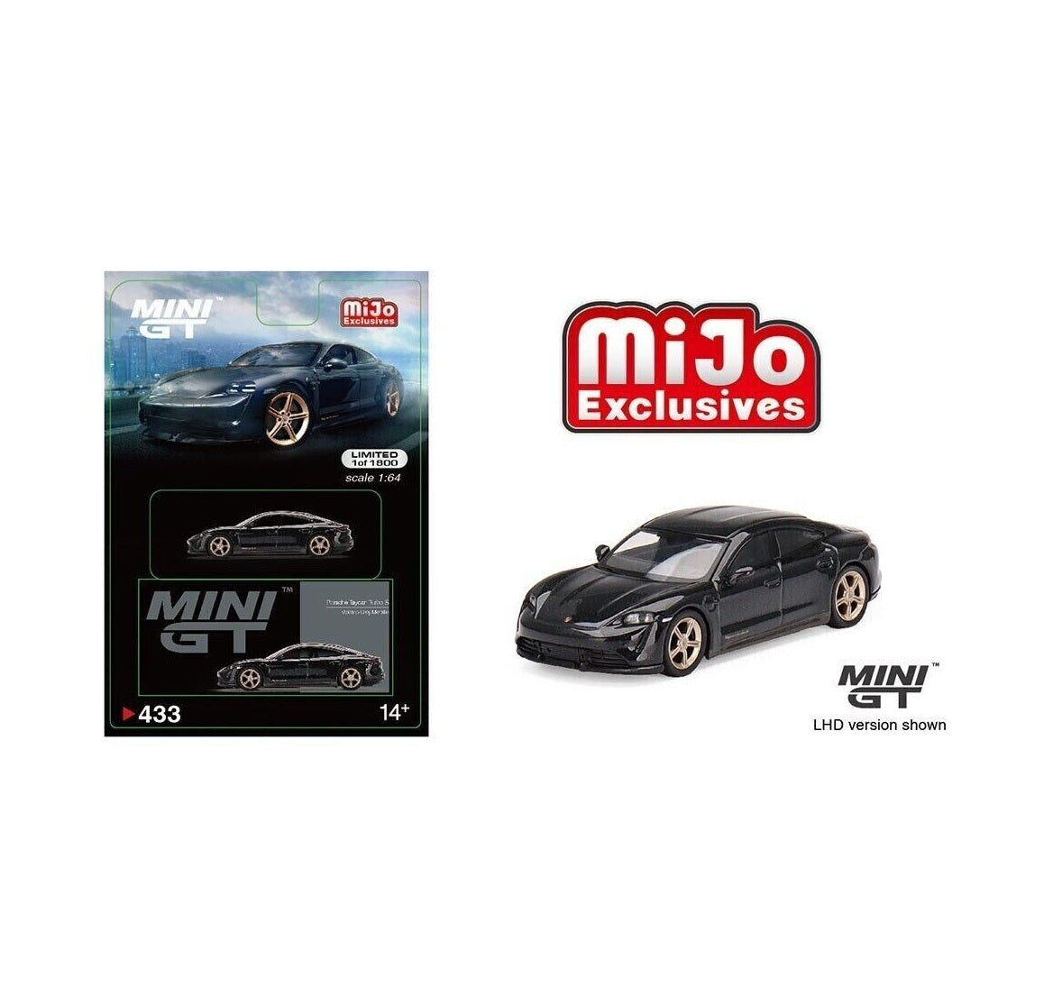 Mini GT - Porsche Taycan Turbo S Volcano Gray Metallic MiJo Exclusives - Scale 1/64 MGT00433-MJ