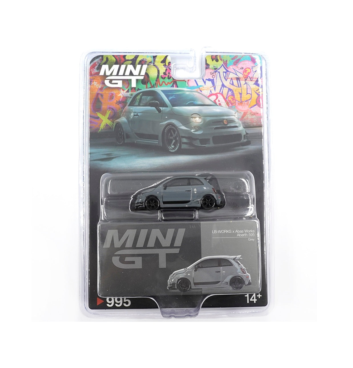 Mini GT - Abarth 595 LB-WORKS x Abas Works Grey - Scala 1/64 MGT00995-BL Blister Packaging
