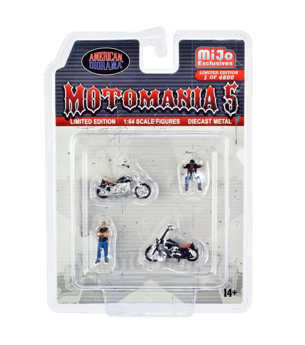 American Diorama - Coffret de 5 figurines en métal Moto Mania, MiJo Exclusives - Échelle 1/64 AD-76512MJ
