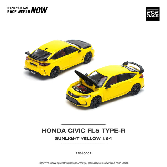 Pop Race - Honda Civic Type R FL5 Jaune avec capot carbone - Échelle 1/64 PR64-0062