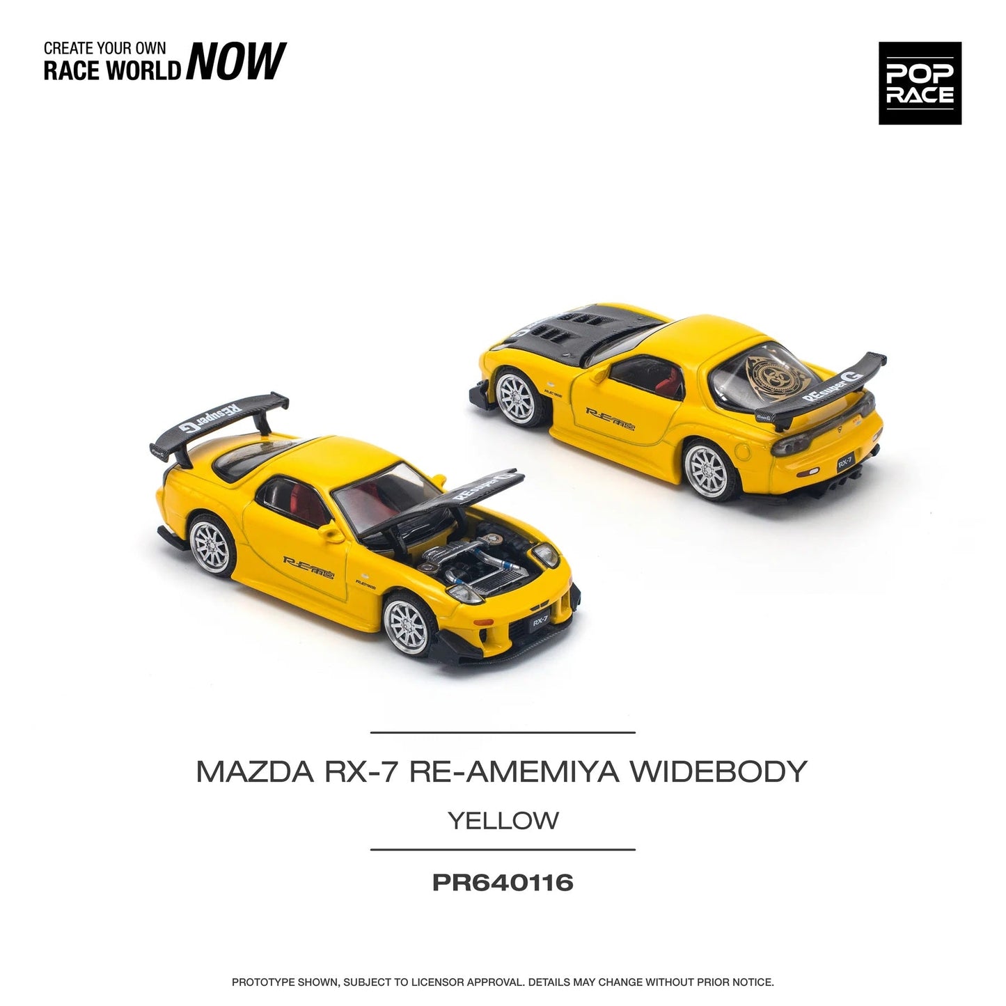 Pop Race - Mazda RX-7 FD3S RE-AMEMIYA Widebody Yellow - Scale 1/64 PR64-0116