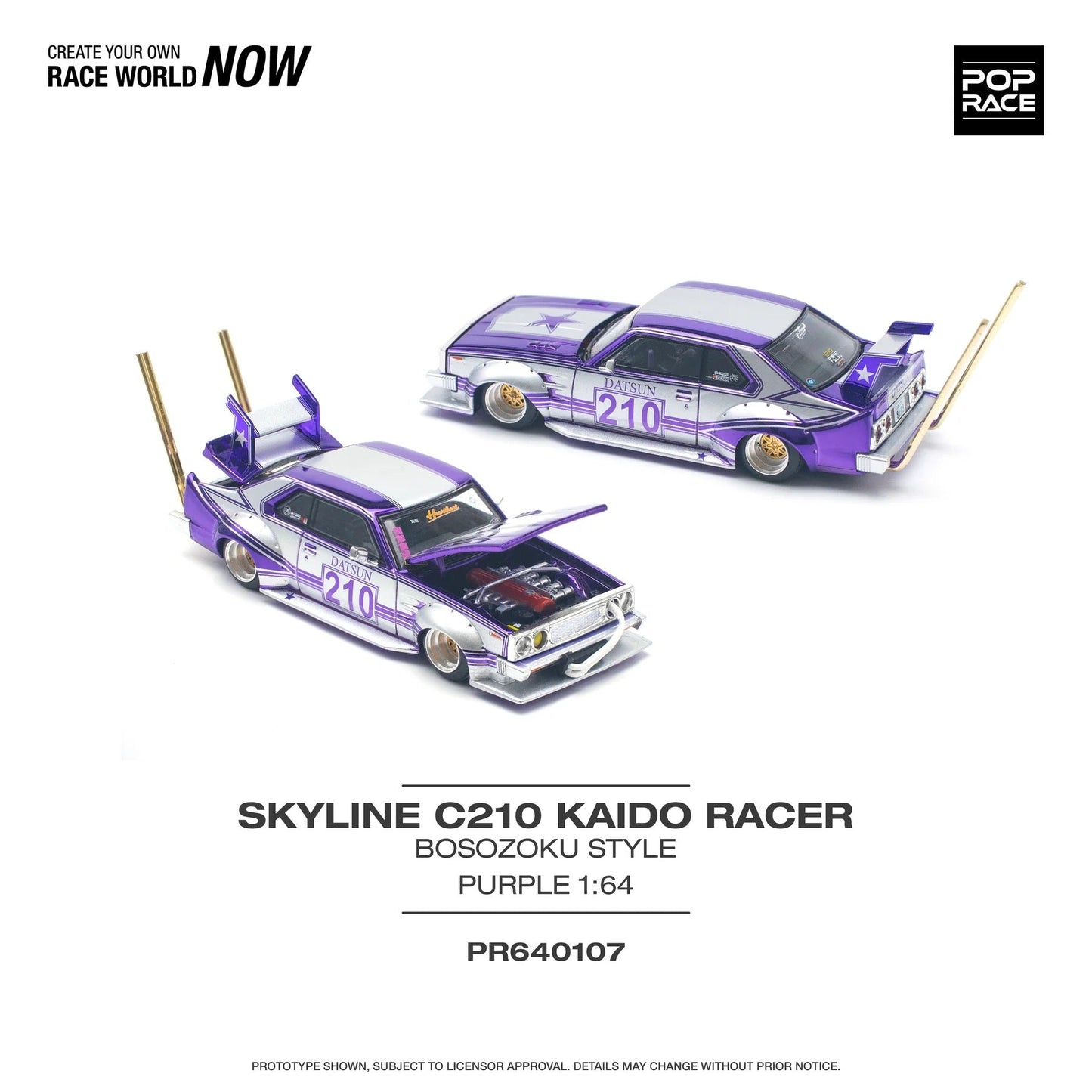 Pop Race - Skyline C210 Kaido Racer Style Bosozoku Violet Échelle 1/64 PR64-0107