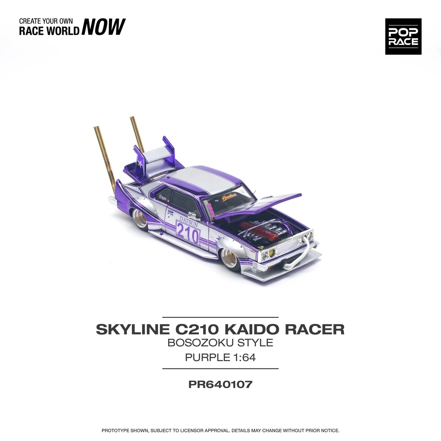 Pop Race - Skyline C210 Kaido Racer Style Bosozoku Violet Échelle 1/64 PR64-0107