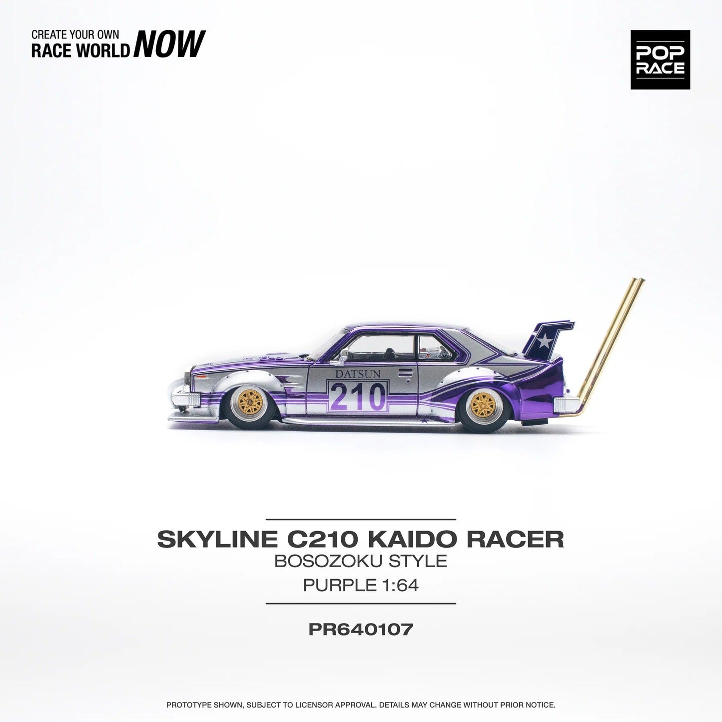 Pop Race - Skyline C210 Kaido Racer Style Bosozoku Violet Échelle 1/64 PR64-0107