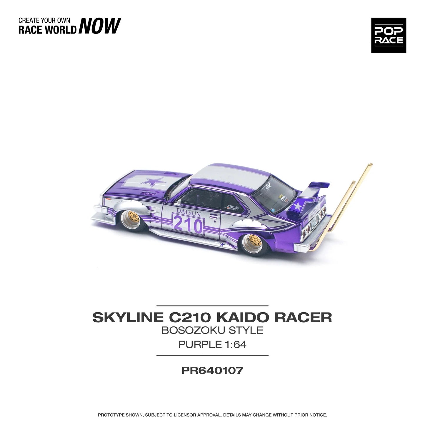 Pop Race - Skyline C210 Kaido Racer Style Bosozoku Violet Échelle 1/64 PR64-0107