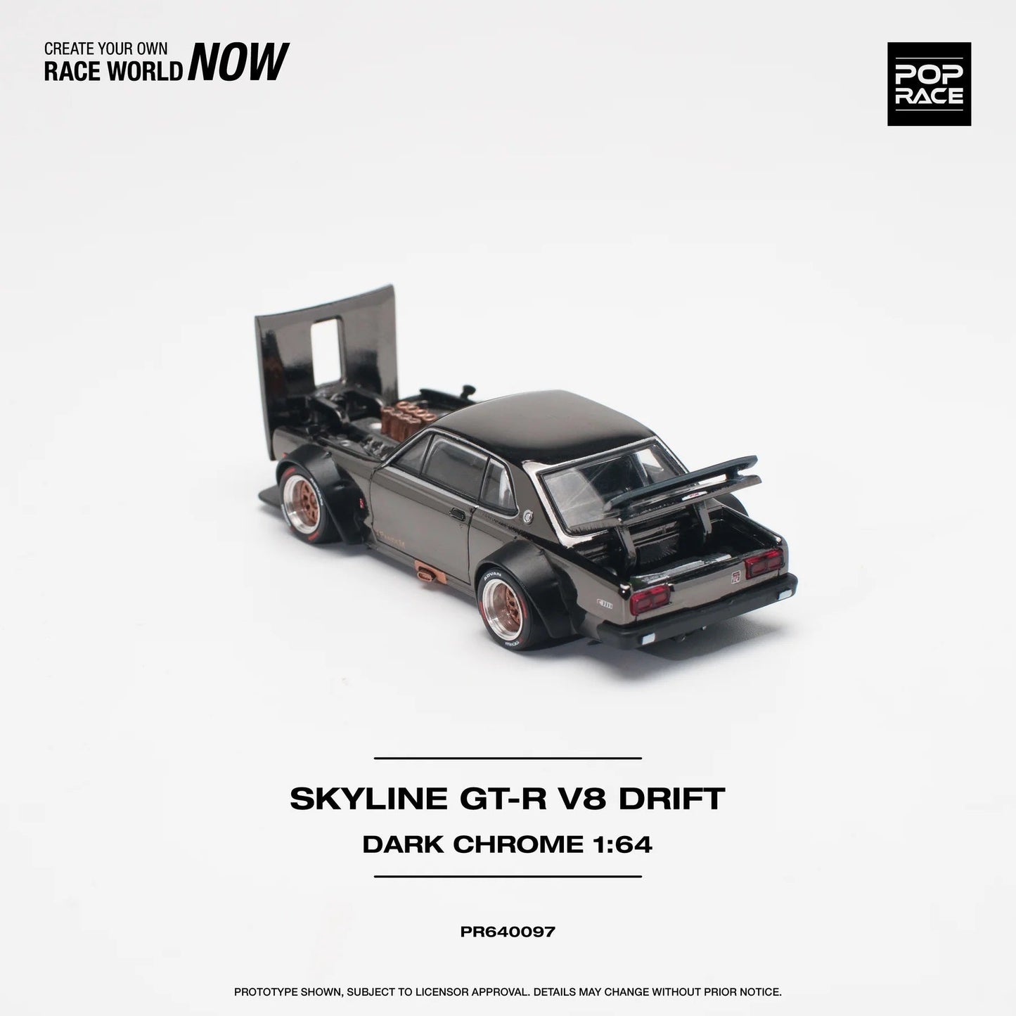 Pop Race - Nissan Skyline GT-R V8 Drift (Hakouka) Chrome foncé Échelle 1/64 PR64-0097