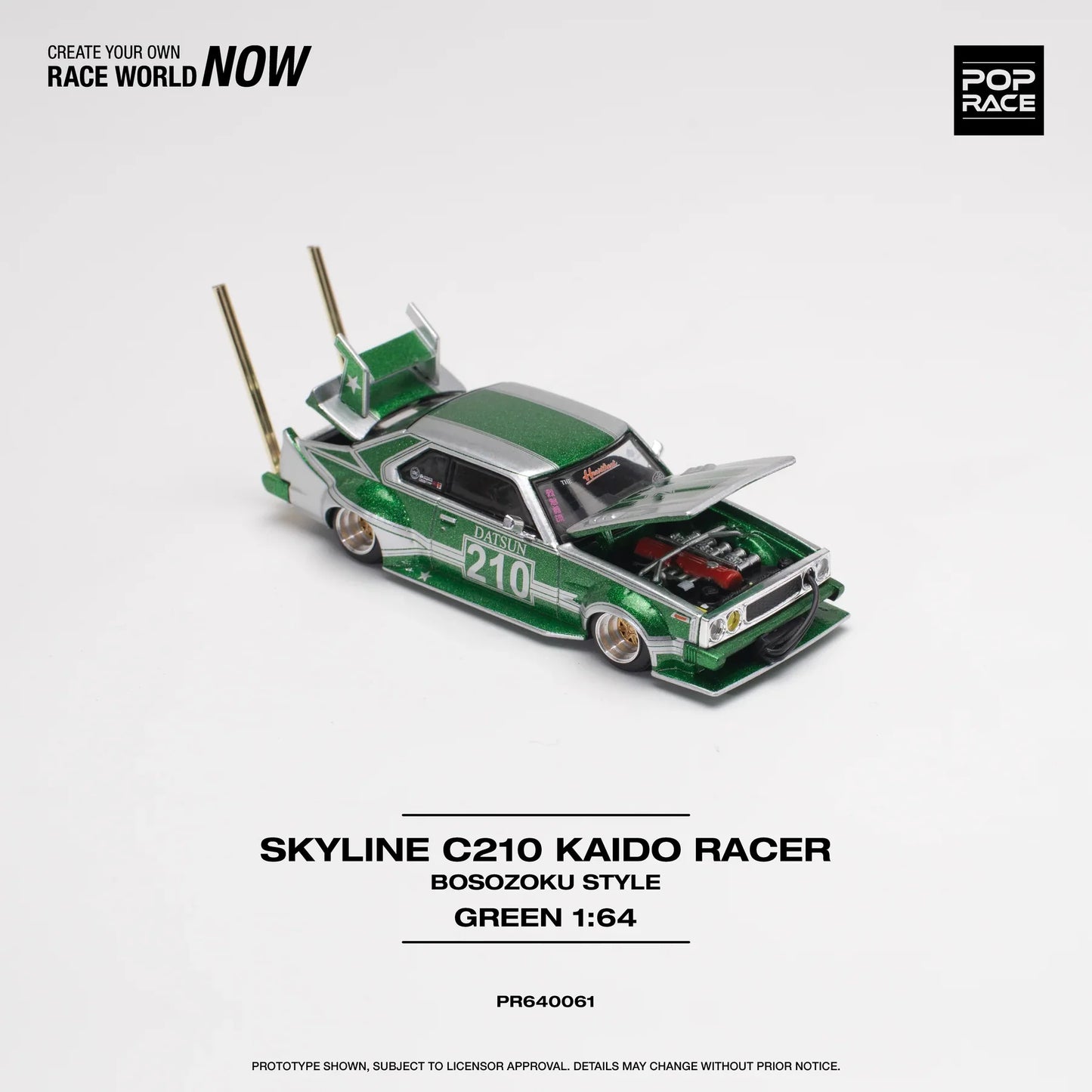 Pop Race - Skyline C210 Kaido Racer Bosozoku Style Green / Silver - Scala 1/64 PR64-61