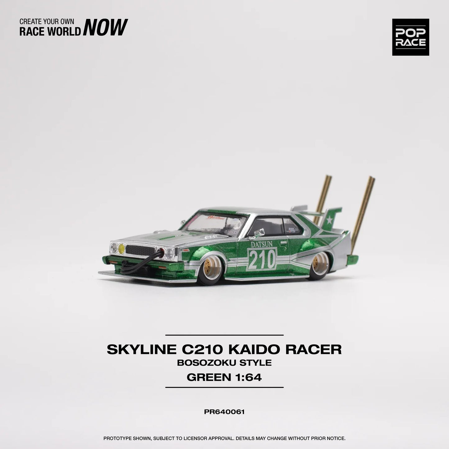 Pop Race - Skyline C210 Kaido Racer Bosozoku Style Green / Silver - Scala 1/64 PR64-61