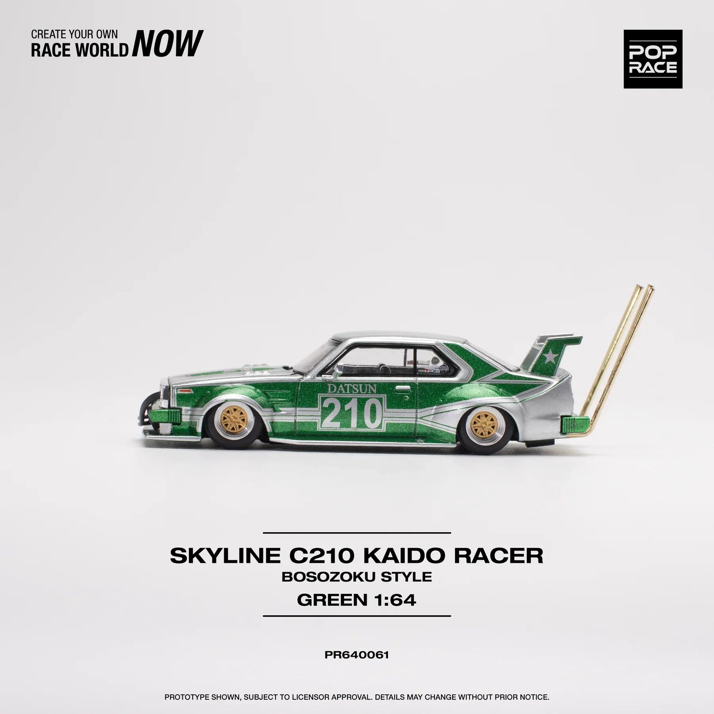 Pop Race - Skyline C210 Kaido Racer Bosozoku Style Green / Silver - Scala 1/64 PR64-61