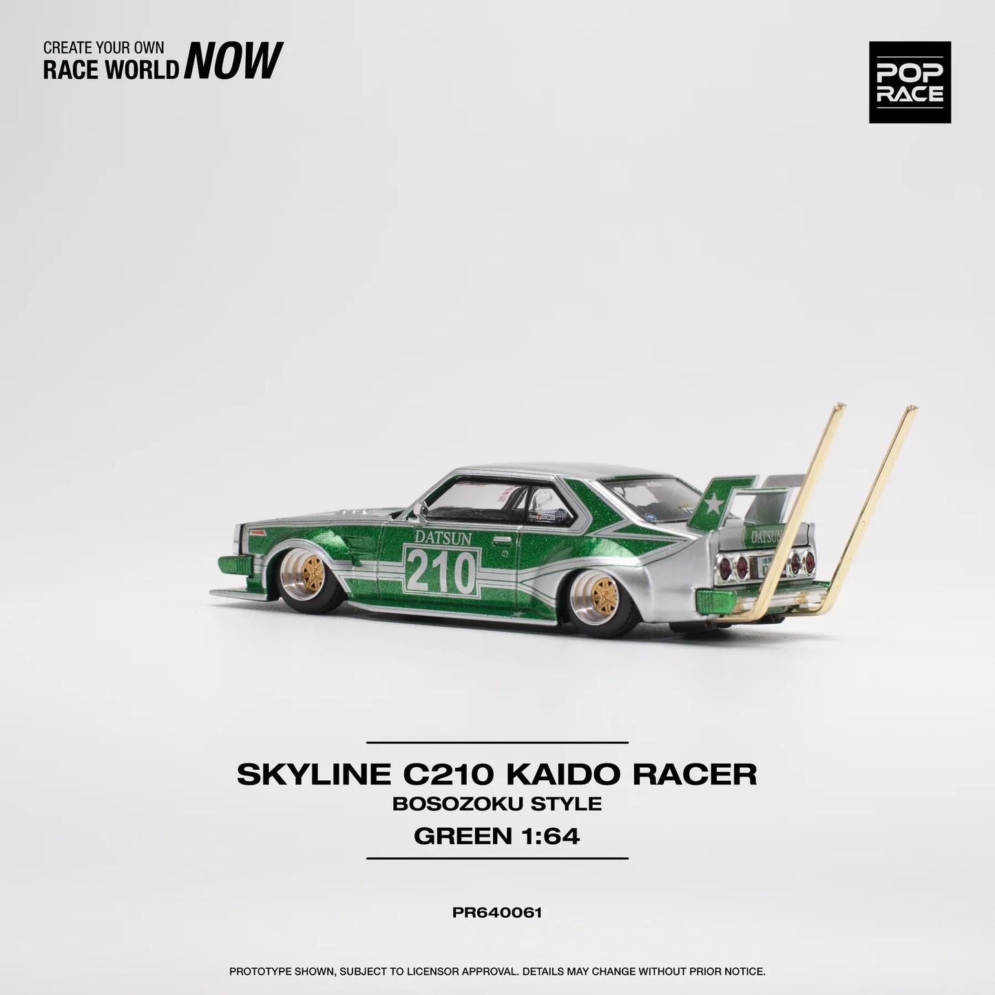 Pop Race - Skyline C210 Kaido Racer Bosozoku Style Green / Silver - Scala 1/64 PR64-61