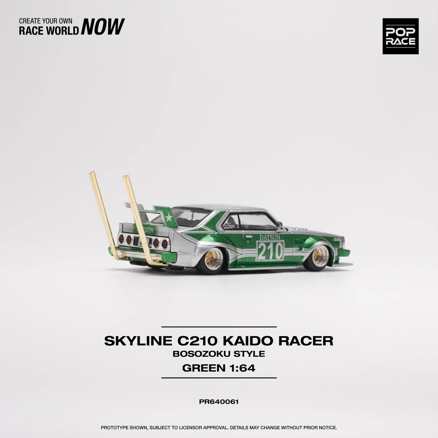 Pop Race - Skyline C210 Kaido Racer Bosozoku Style Green / Silver - Scala 1/64 PR64-61