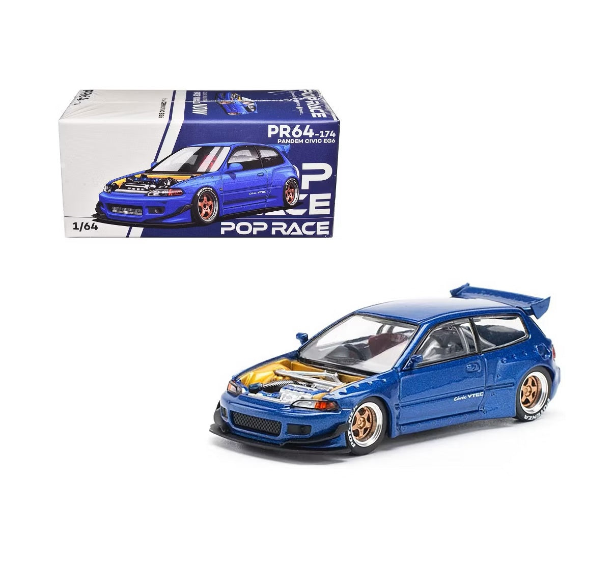 Pop Race - Pandem Civic EG6 Blue Metallic with No Hood - Scala 1/64 PR64-174