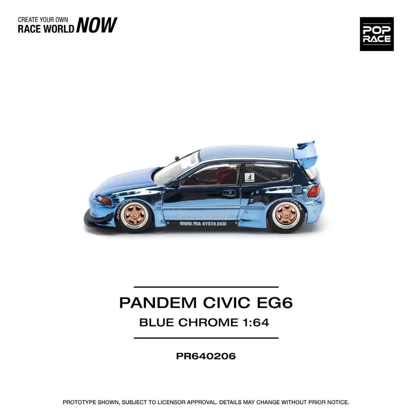 Pop Race - Pandem Civic EG6 Blue Chrome - 1/64 Scale PR64-206