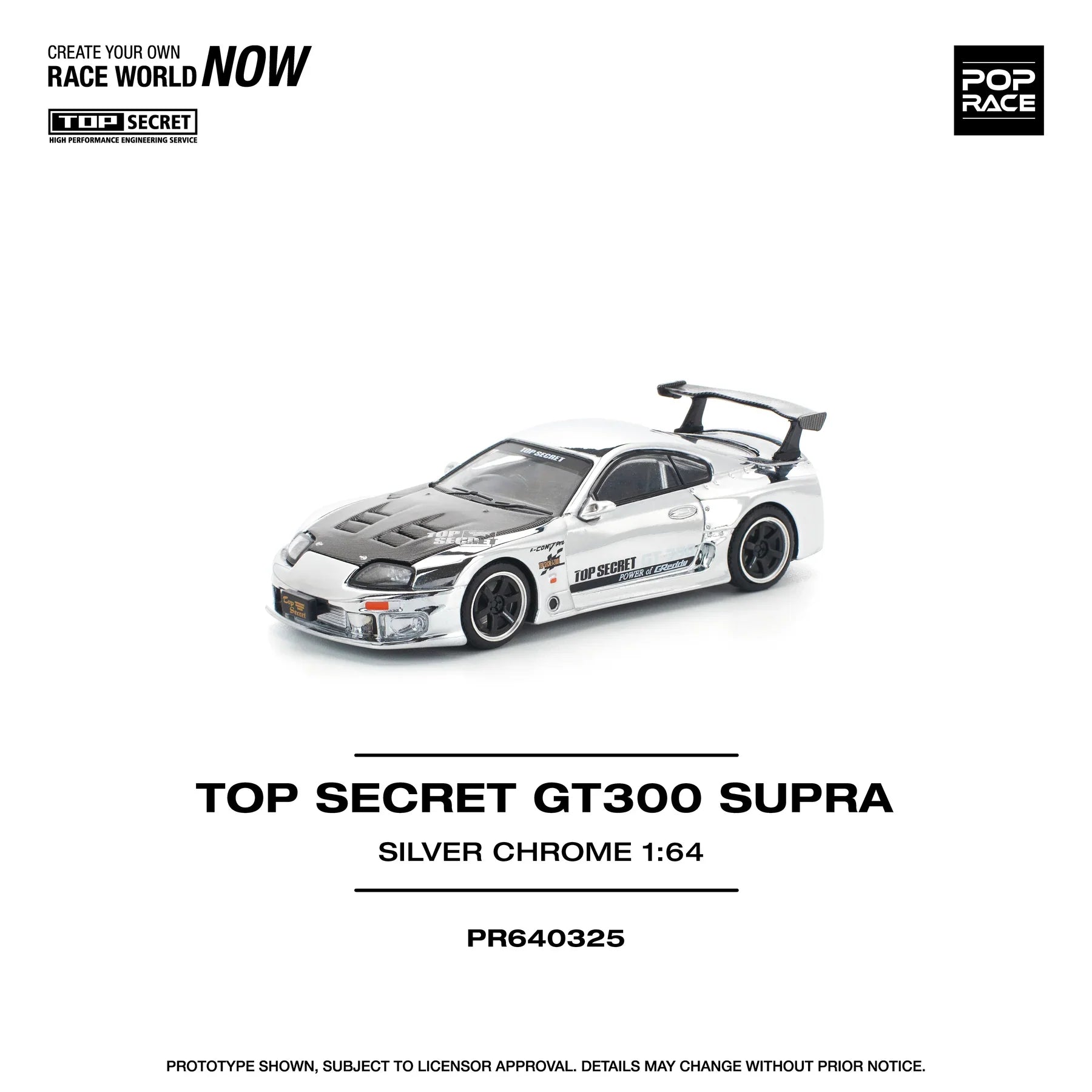 Pop Race - Top Secret GT300 Toyota Supra Silver Chrome - 1/64
