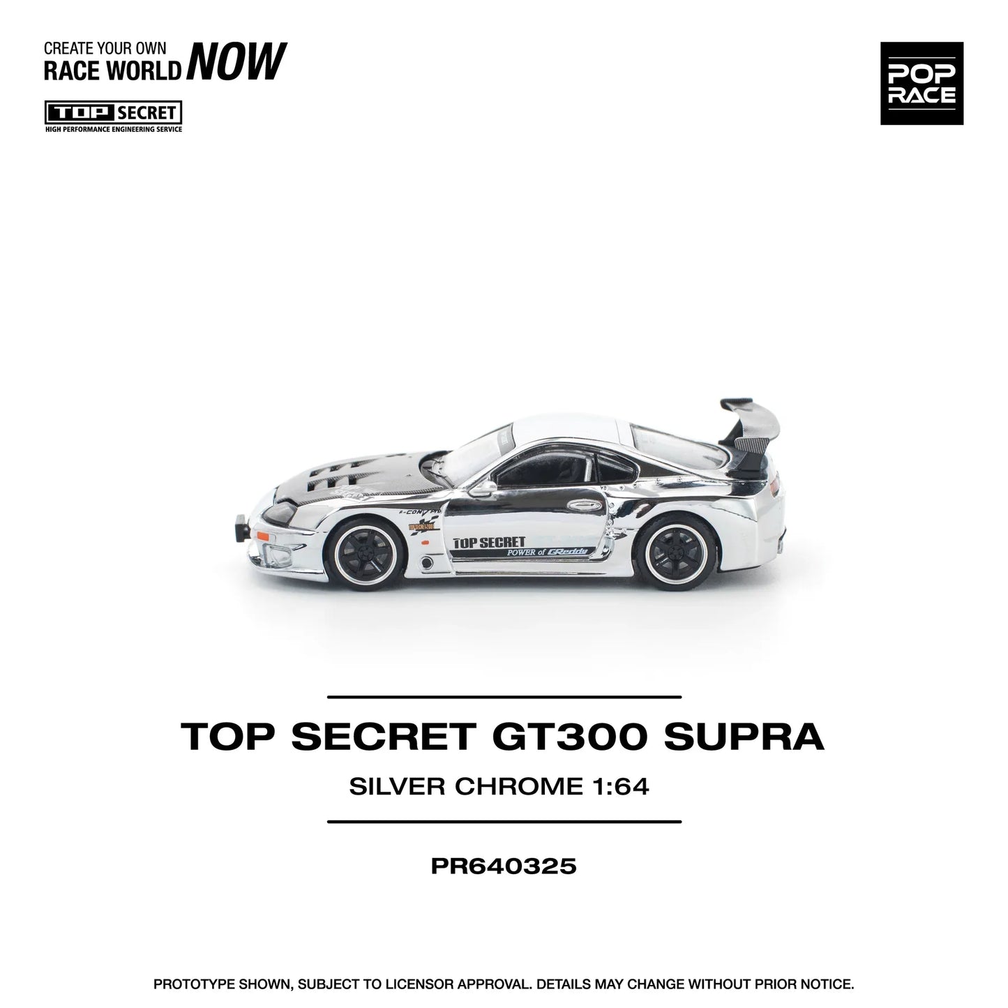 Pop Race - Top Secret GT300 Toyota Supra Silver Chrome - Scala 1/64 PR64-325