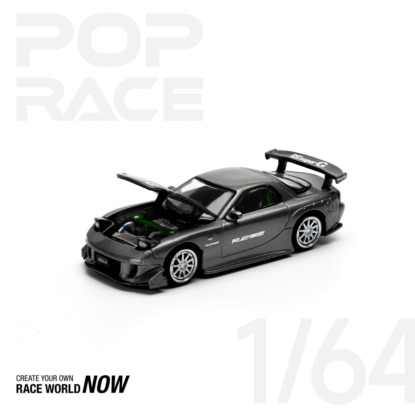 Pop Race - Mazda RX-7 (FD3S) RE-AMEMIYA Gun Metal - Scale 1/64 PR64-255