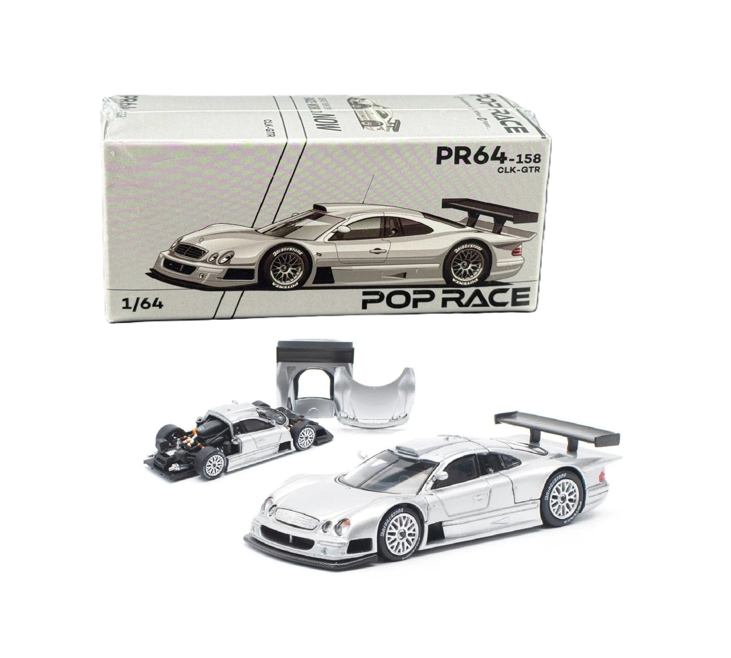 Pop Race - Mercedes-Benz CLK AMG GTR (Silver) Street Version - Pop Race - Scala 1/64 PR64-158