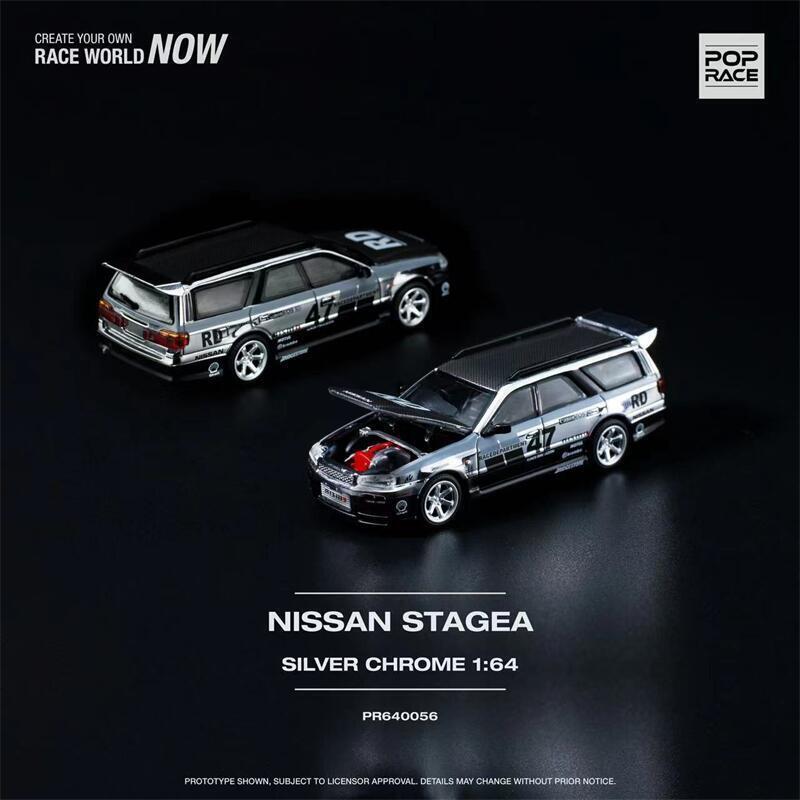 Pop Race - Nissan Stagea R34 Silver Chrome - Scala 1/64 PR64-56