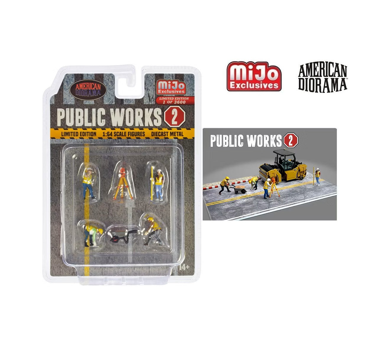 Diorama américain « Public Works 2 » : ensemble de 6 pièces moulées sous pression, voiture non incluse - Exclusivités MiJo - Échelle 1/64 AD-76519MJ