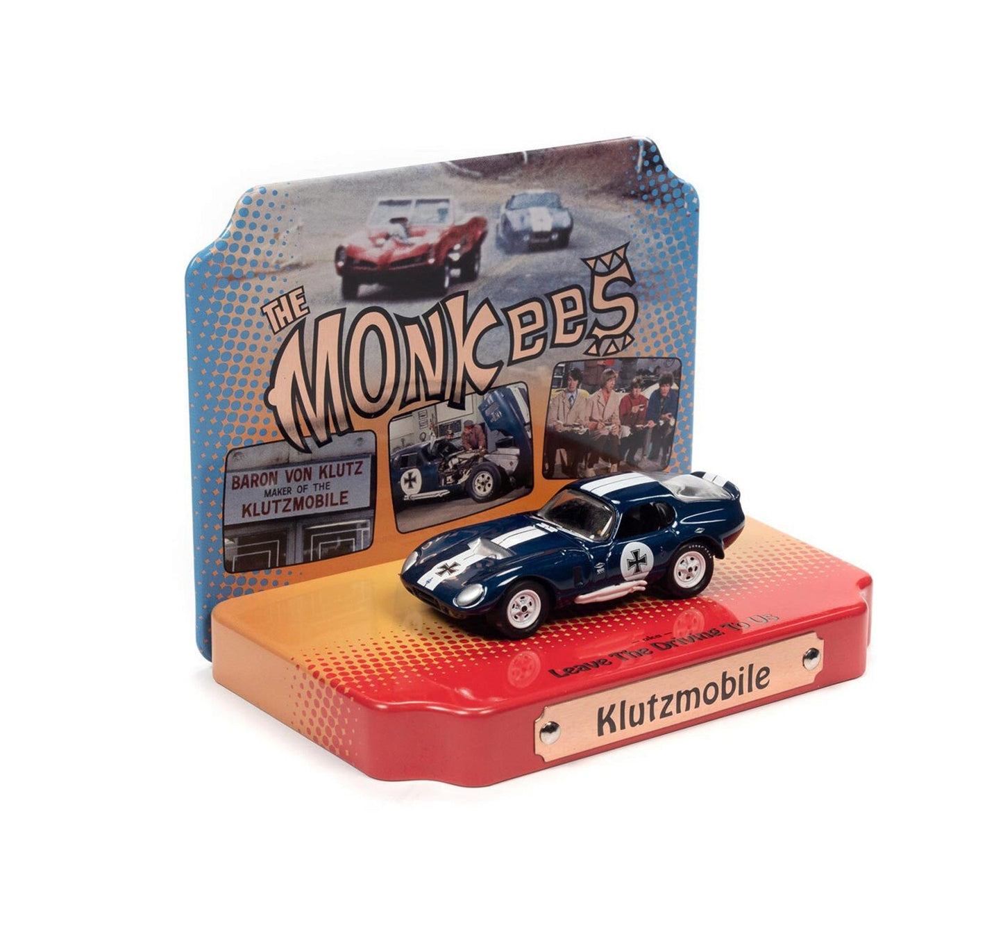 Johnny Lightning - The Monkees Shelby Daytona Cobra The Klutzmobile avec présentoir en étain - Échelle 1/64 JLDR018