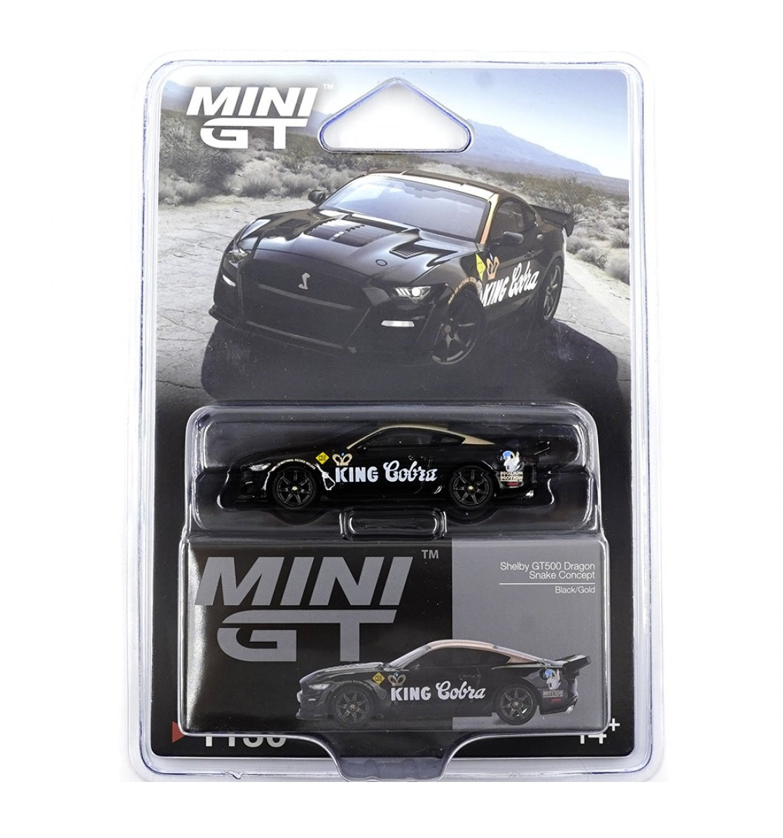 シェルビーGT500 ドラゴンスネークコンセプト ブラック/ゴールドチェイスカー Mini GT - Shelby GT500 Dragon Snake Concept Black/Gold - 1/64