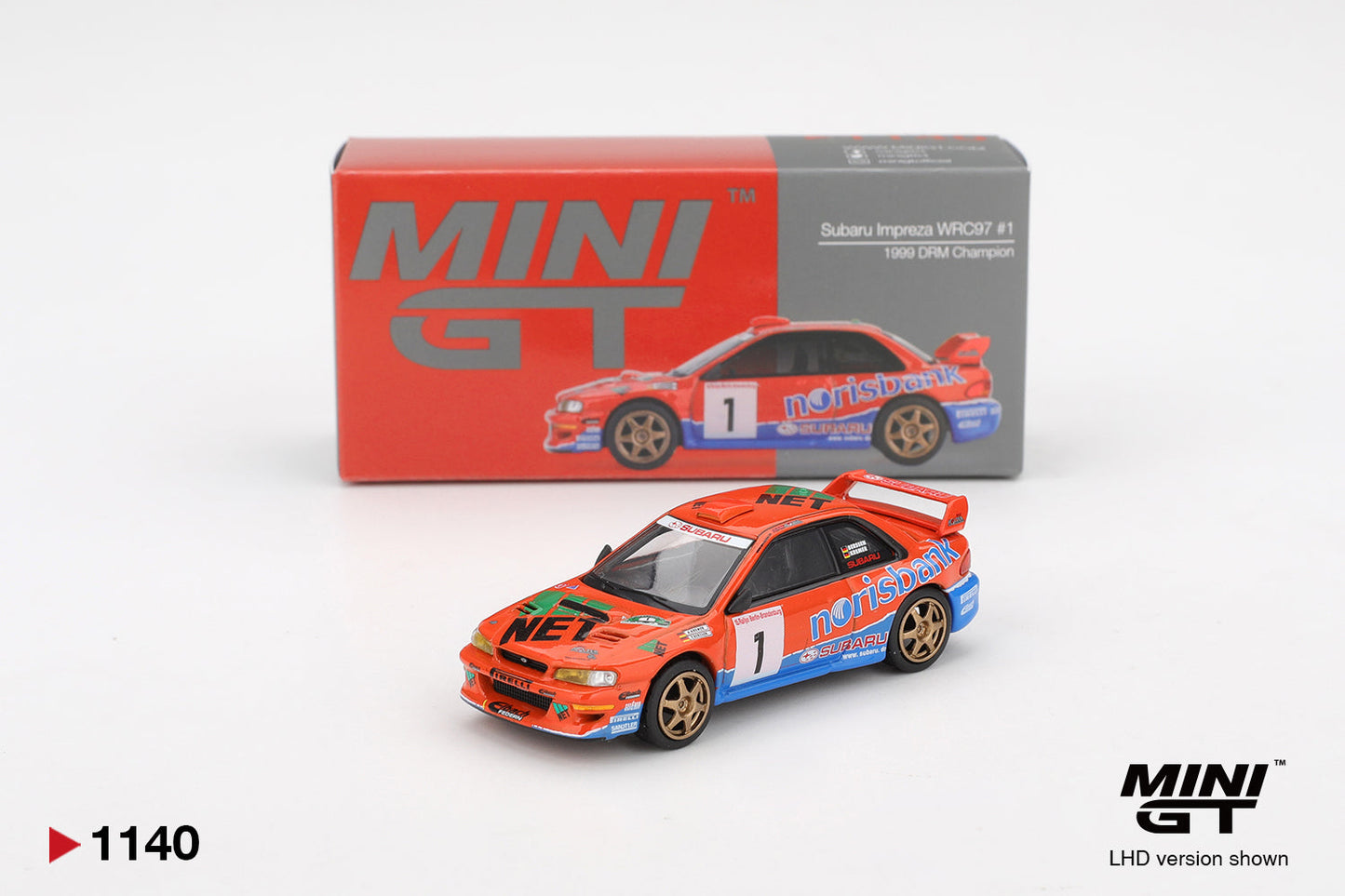 Mini GT - Subaru Impreza WRC97 #1 1999 DRM Champion - Scala 1/64 MGT01140-BL Blister Packaging
