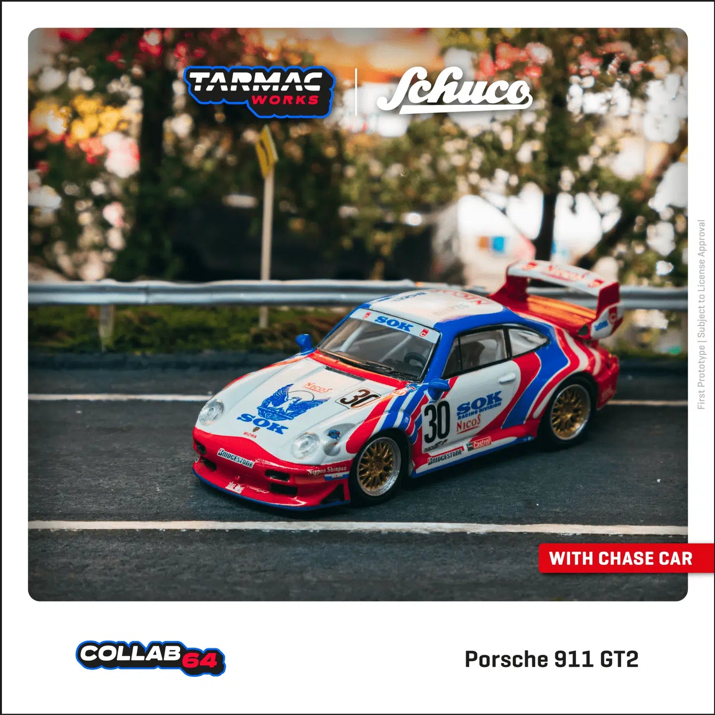 Tarmac Works - Porsche 911 GT2 Sohgo-Keibi #30 - COLLAB64 Schuco - Scale 1/64 T64S-004-SK
