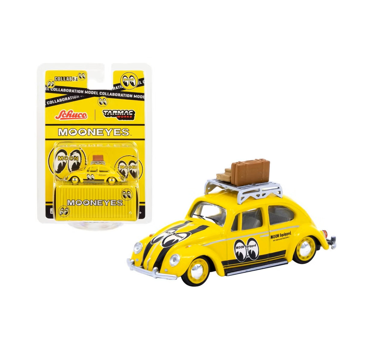 Tarmac Works - Volkswagen Beetle Mooneyes With roof rack and suitcases - COLLAB64 - Scale 1/64 T64S-006-ME1