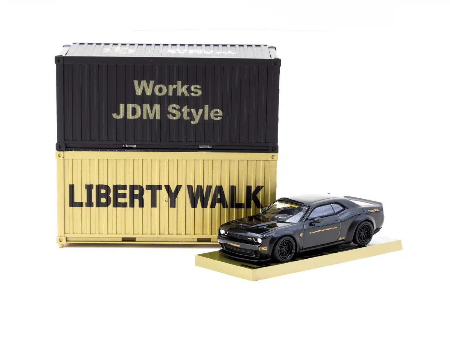 Tarmac Works - LB-WORKS Dodge Challenger SRT Hellcat Black Metallic with 2 containers - GLOBAL64 - Scale 1/64 T64G-TL039-BK