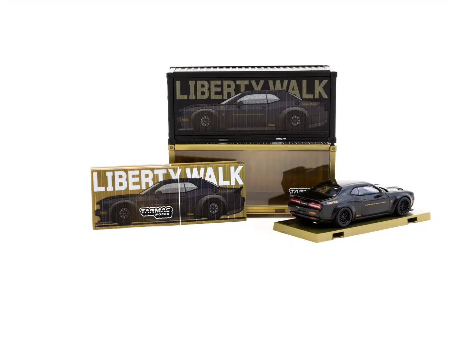 Tarmac Works - LB-WORKS Dodge Challenger SRT Hellcat Black Metallic with 2 containers - GLOBAL64 - Scale 1/64 T64G-TL039-BK