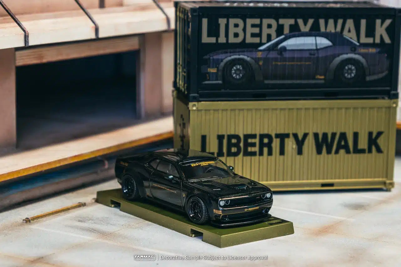 Tarmac Works - LB-WORKS Dodge Challenger SRT Hellcat Black Metallic with 2 containers - GLOBAL64 - Scale 1/64 T64G-TL039-BK