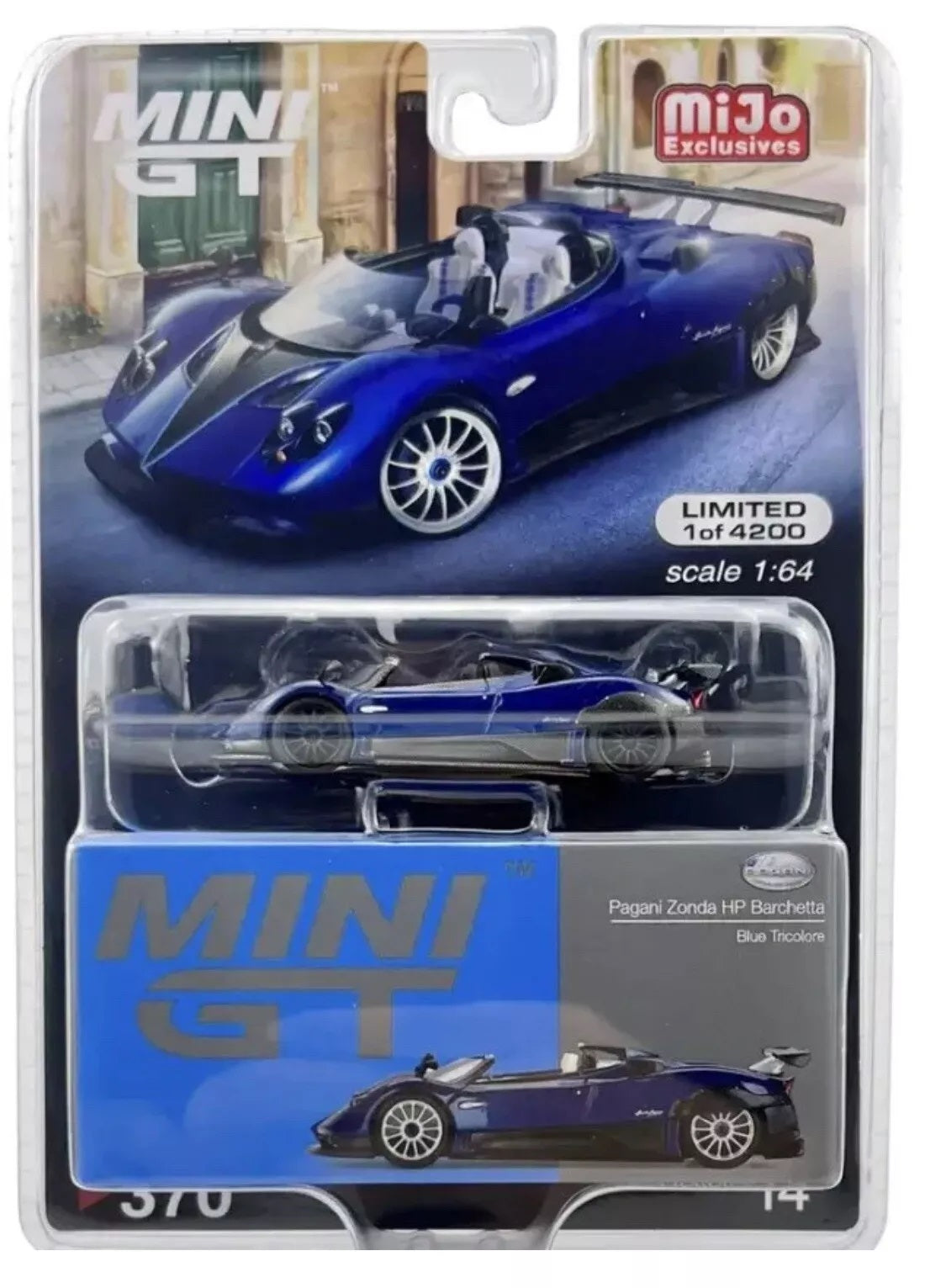 Mini GT - Pagani Zonda HP Barchetta Blue Tricolore - 1/64 Scale MGT00370-MJ MiJo Exclusives