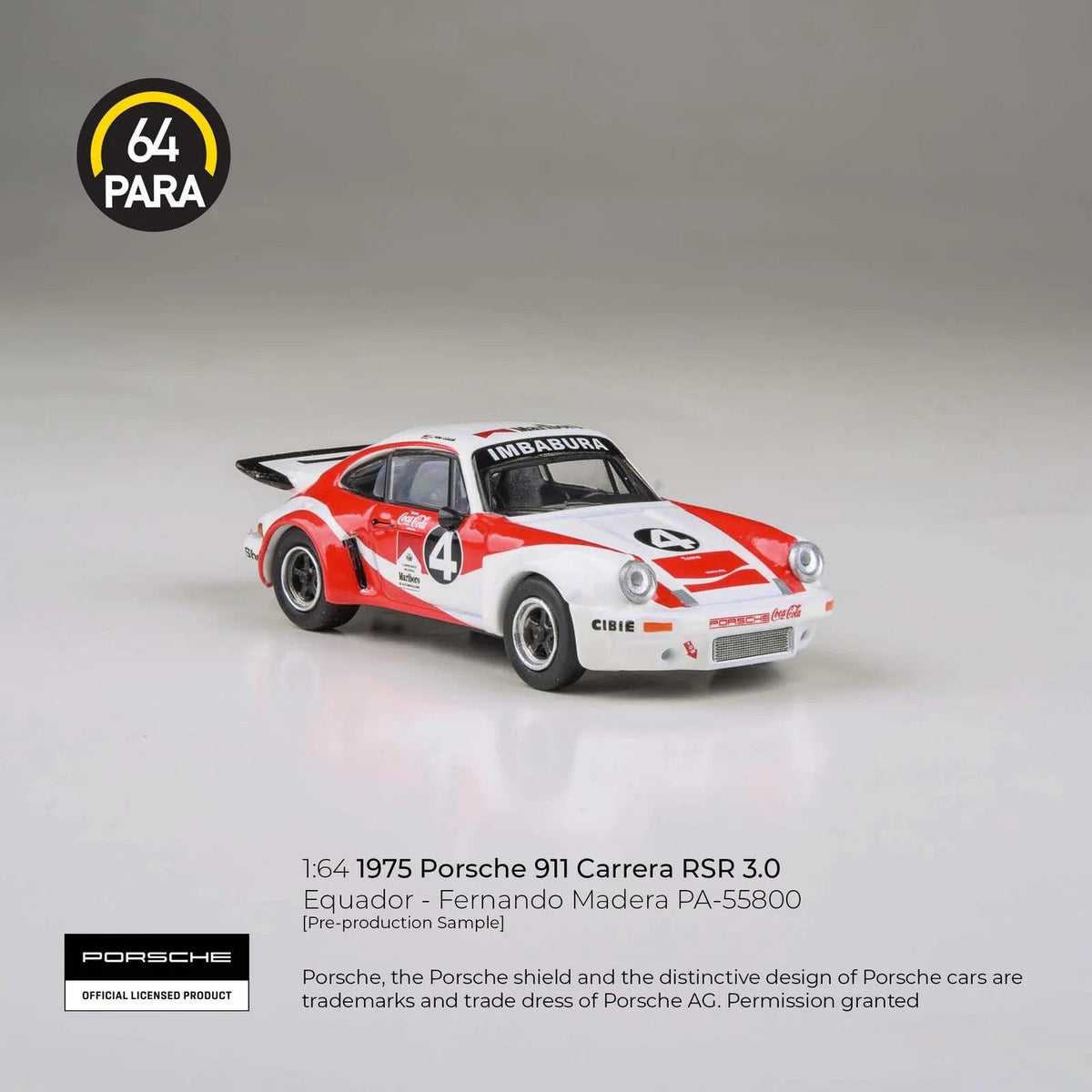 Para64 - 1976 Porsche 911 Carrera RSR 3.0 Equateur Fernando Madera Coca-Cola - Échelle 1/64 PA-55800