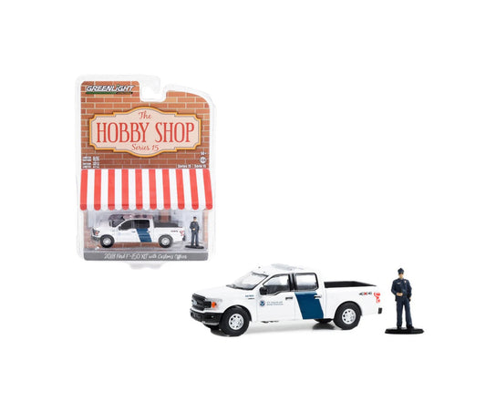 Greenliht Collectibles - 2018 Ford F-150 XLT US Customs and Border Protection with Customs Officer Series Hobby Shop - Scale 1/64