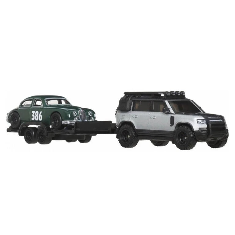 Hot Wheels Premium - Jaguar MK1 + Land Rover Defender 110 - Series Car Culture Team Transport - Scale 1/64