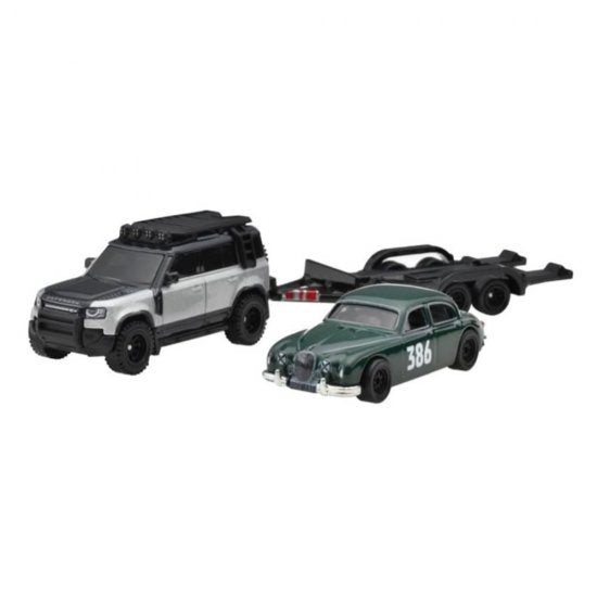 Hot Wheels Premium - Jaguar MK1 + Land Rover Defender 110 - Series Car Culture Team Transport - Scale 1/64