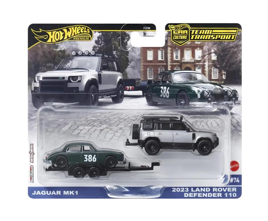 Hot Wheels Premium - Jaguar MK1 + Land Rover Defender 110 - Series Car Culture Team Transport - Scale 1/64
